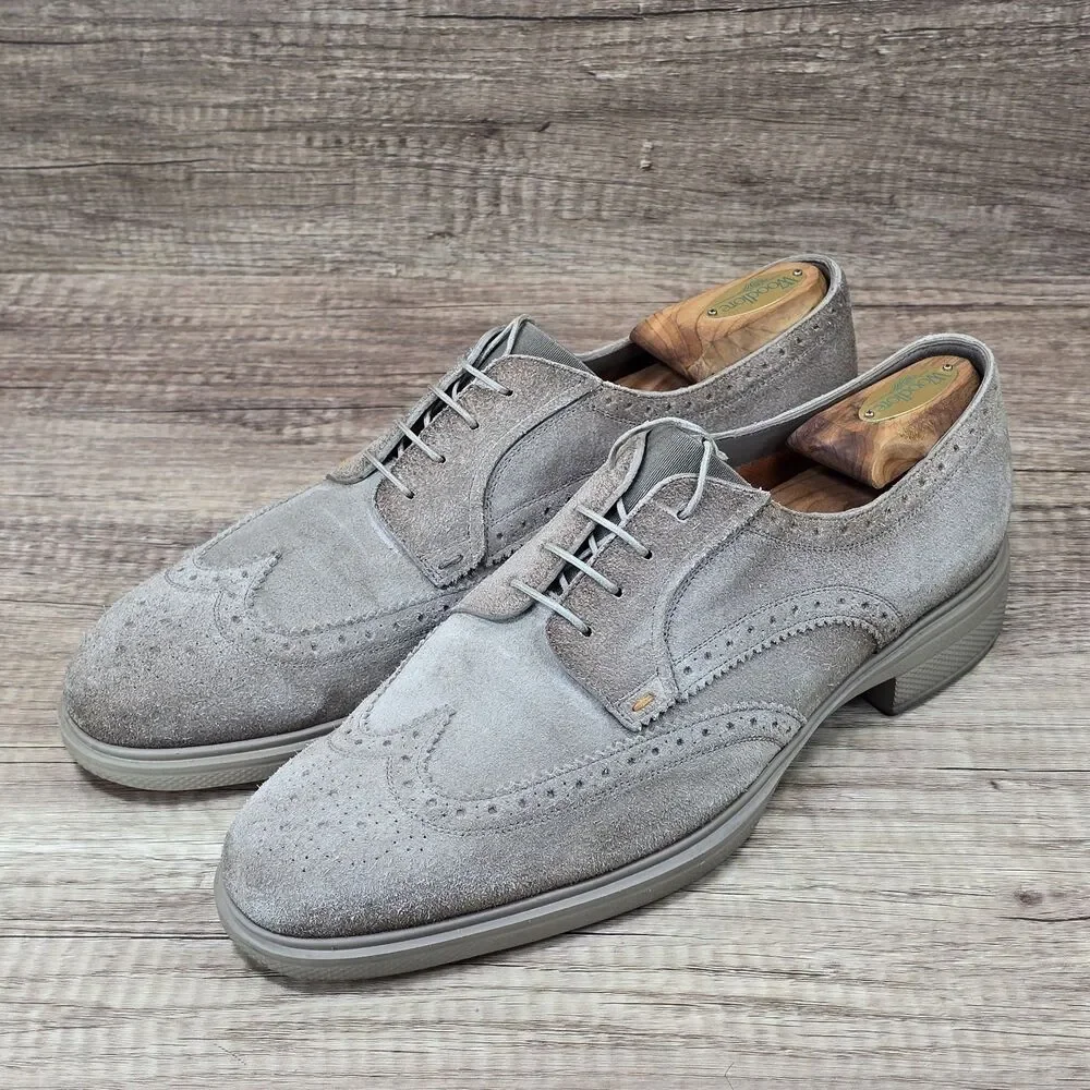 Santoni Easy Brogue Suede Men's Size 10.5 Brown Wingtip Lace Up Dress Shoes